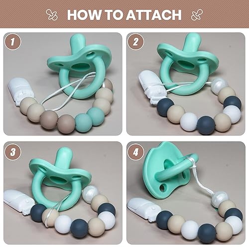 Miniatura 5 de Clip para chupete para bebés, niños y niñas, regalo de cumpleaños, paquete de 2 unidades, color gris