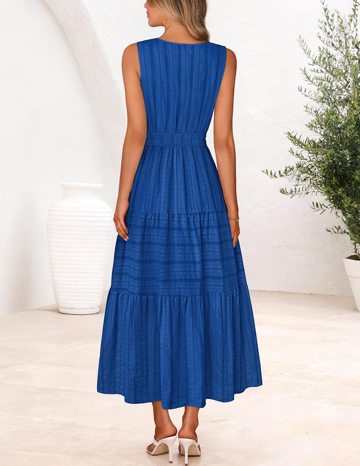 MEROKEETY Womens Summer Casual Midi Maxi Dress 2026 Beach Vacation Sleeveless Boho V Neck Cotton Modest Long Dresses Pockets thumbnail