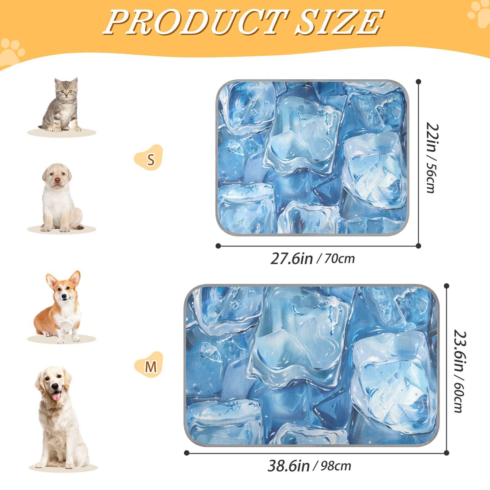siphylline Blue Transparent Ice Cubes Summer Cooling Bed Self Cooling cat beds for Indoor Cats for cat Outside Washable tapete enfriador para Perros S