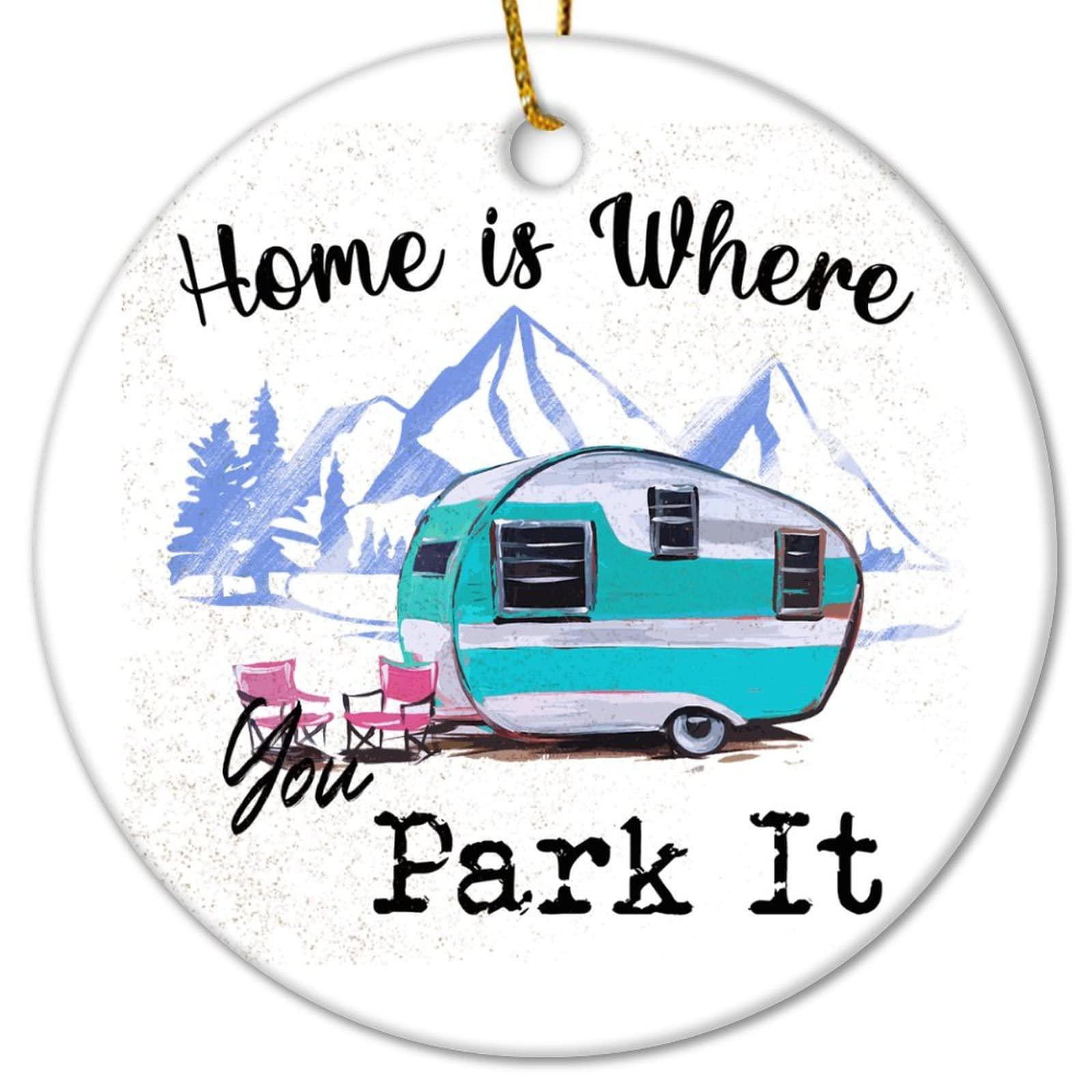 Adorno de cerámica de Navidad con texto en inglés "Home Is Where You Park It", recuerdos de Navidad, recuerdos de Navidad, recuerdos de Navidad, recuerdos de Navidad, Halloween, miembros de la