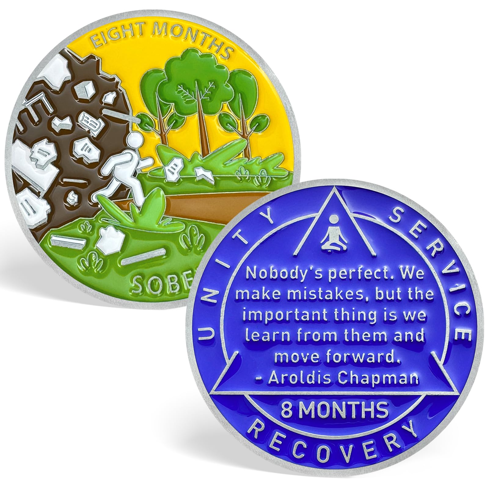 8 Month Sobriety Coin, Keep Moving 8 Months AA Medallion Forest Scenery Sobriety Chips - Inspirational Sober Chips Recovery Coin AA Tokens for Alcoholics Anonymous Recovery Sober Gifts โ image 1