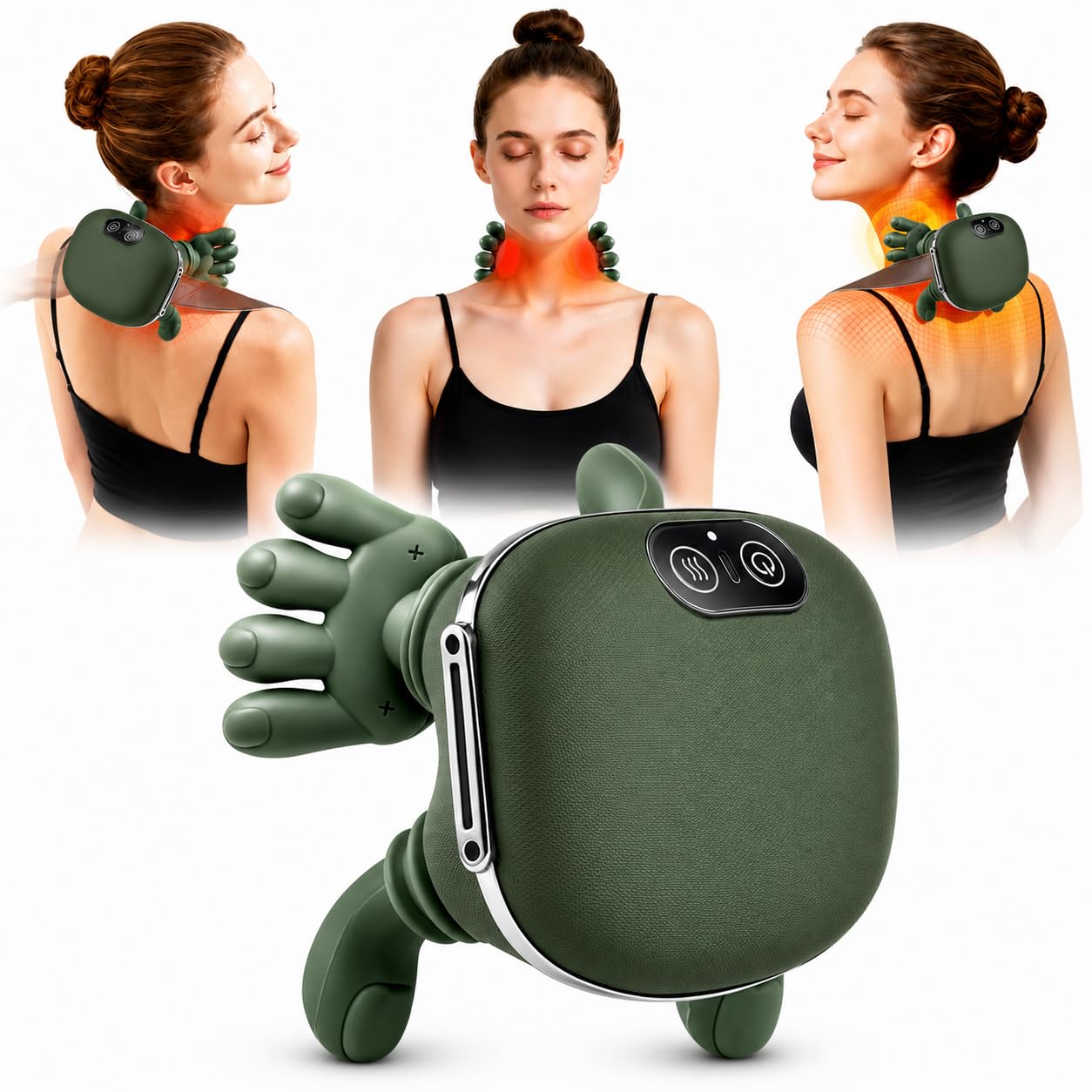 Bionic Heated Neck Massager | Wireless Shiatsu Neck & Shoulder Massager | 4D Deep Tissue Kneading with Heat | Cordless Rechargeable Pain Relief Massager for Neck, Shoulder & Back | Green-image-17
