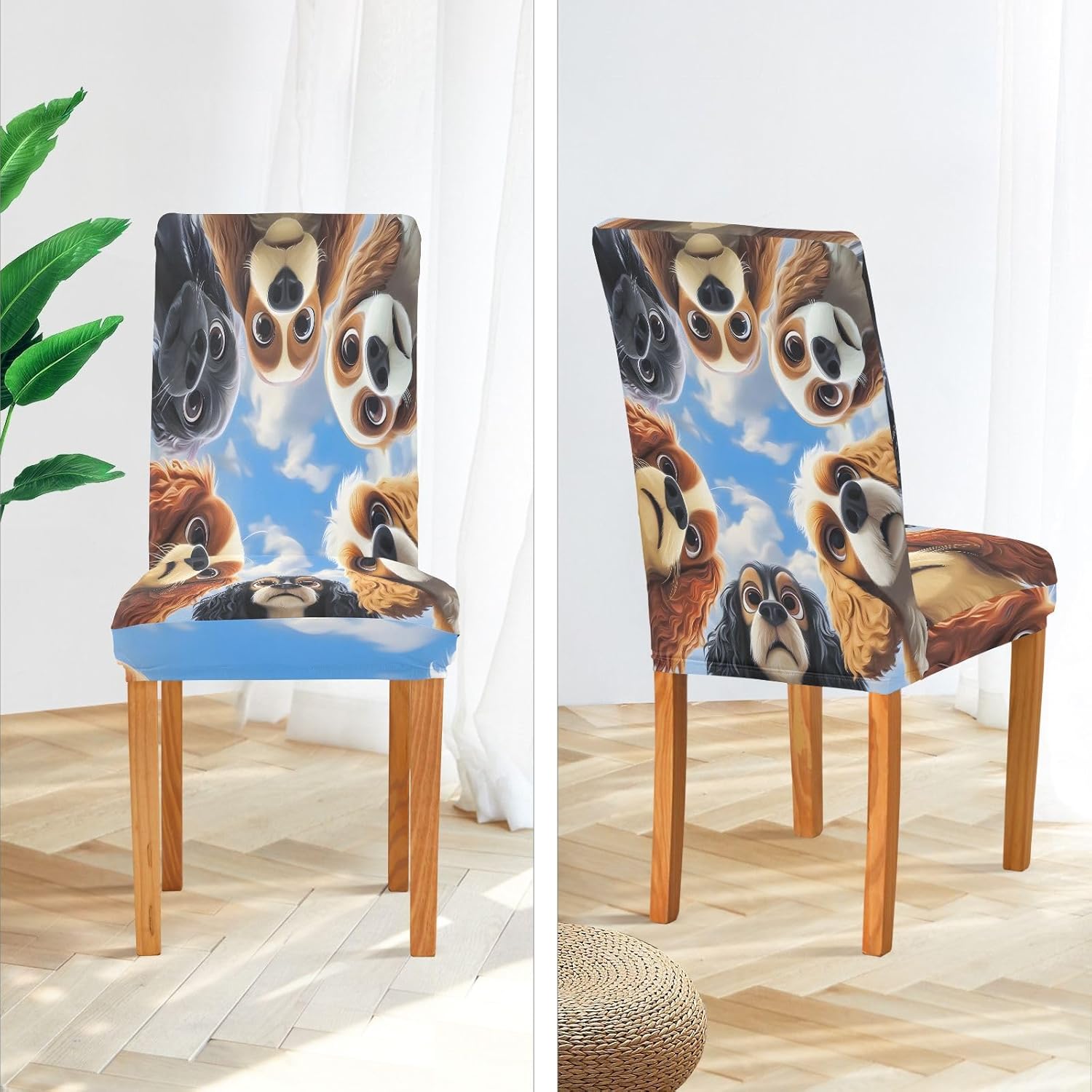 ALAZA Chair Covers for Dining Room, Dog Faces Stretch Chair Cover Sets Chair Protector Removable Washable for Ktichen Restaurant Hotel