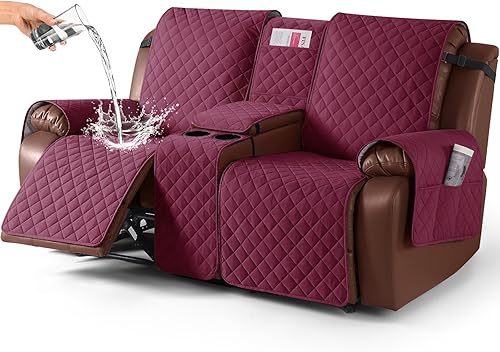 Miniatura 16 de KinCam Funda 100% impermeable para sofá reclinable con consola, fundas para sofá reclinable antideslizante para 3 asientos, protector de muebles