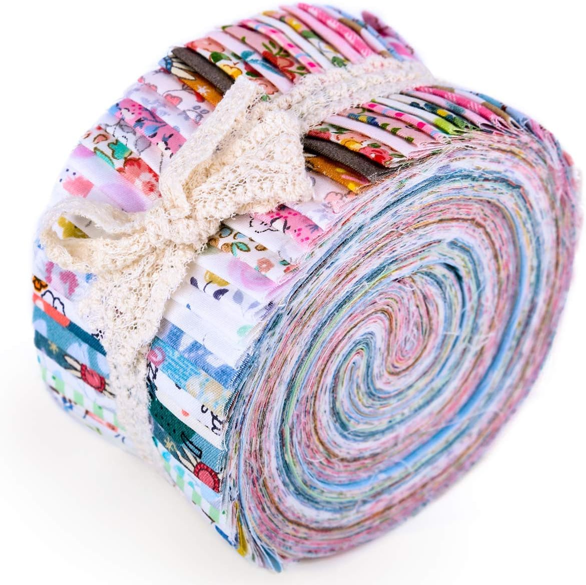 80Pcs Roll Up Cotton Fabric Quilting Strips, Jelly Roll Fabric, Cotton Craft Fabric Bundle, Patchwork Craft Cotton Quilting Fabric, Cotton Fabric, Quilting Fabric with Different Patterns for Crafts