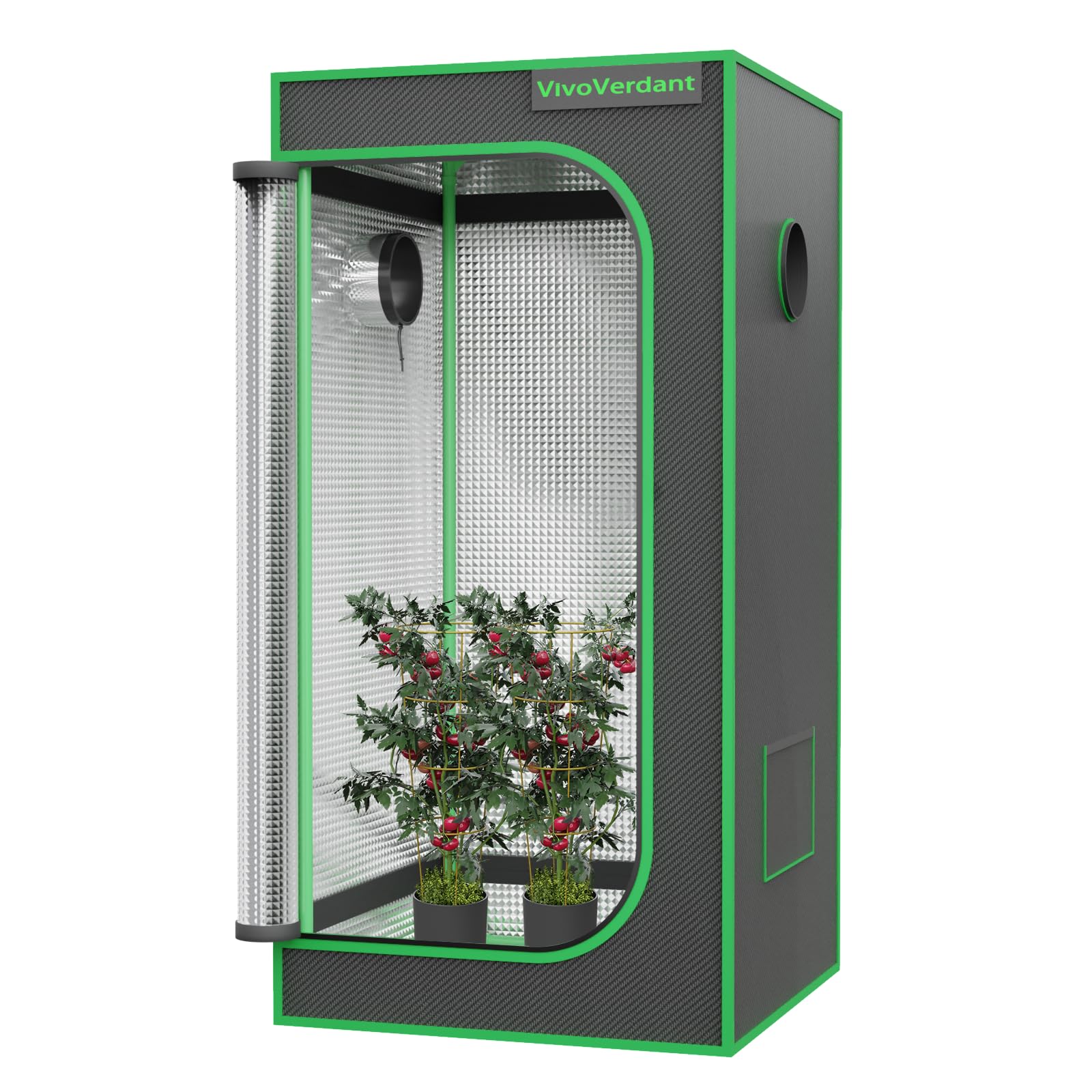 VivoVerdant Grow Zelt 90x90x180cm, Indoor Grow Tent 1680D Reflektierende Mylar Zuchtzelte Hydrokultur,mit Beobachtungsfenster und Bodenwanne, Growzelt für Pflanzen wachsen Raum Garten