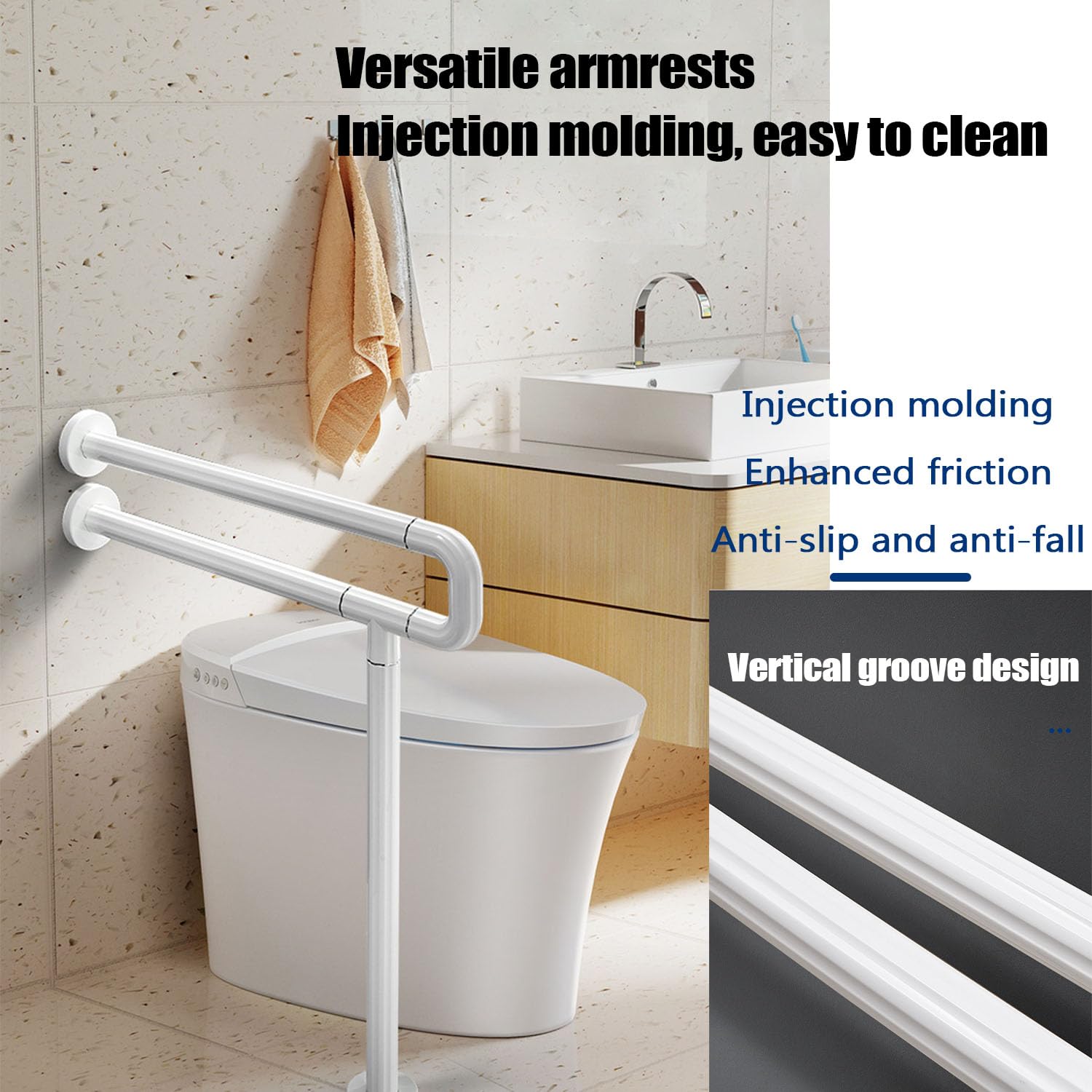 Barre d'appui de sécurité pour toilettes - Support antidérapant pour personnes âgées