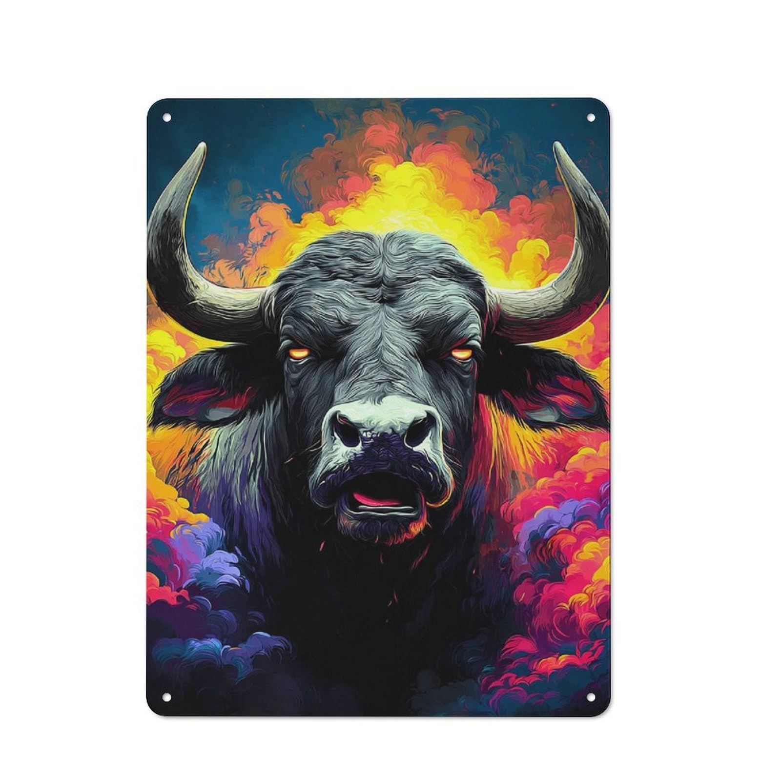 Junmoney Fiery Bull Portrait Retro Metal Sign 40X30cm For Living Room Or Hallway, For Updating Living Room And Hallway After Moving