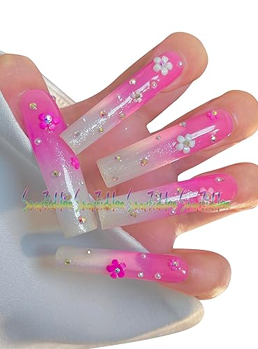 HAND-PAINTED Brown Press Ons Acrylic Powder Press on Nails Long French Press on Nails Coffin Medium Short Nail Art Fake Nail Kit with 7g Glue on