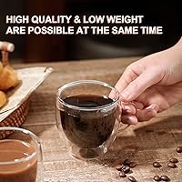 Vista 4 de KitchenTour - Taza de café aislada de 6 onzas, taza de café de vidrio de doble pared con asa, juego de 4 vasos de vidrio transparente para expreso