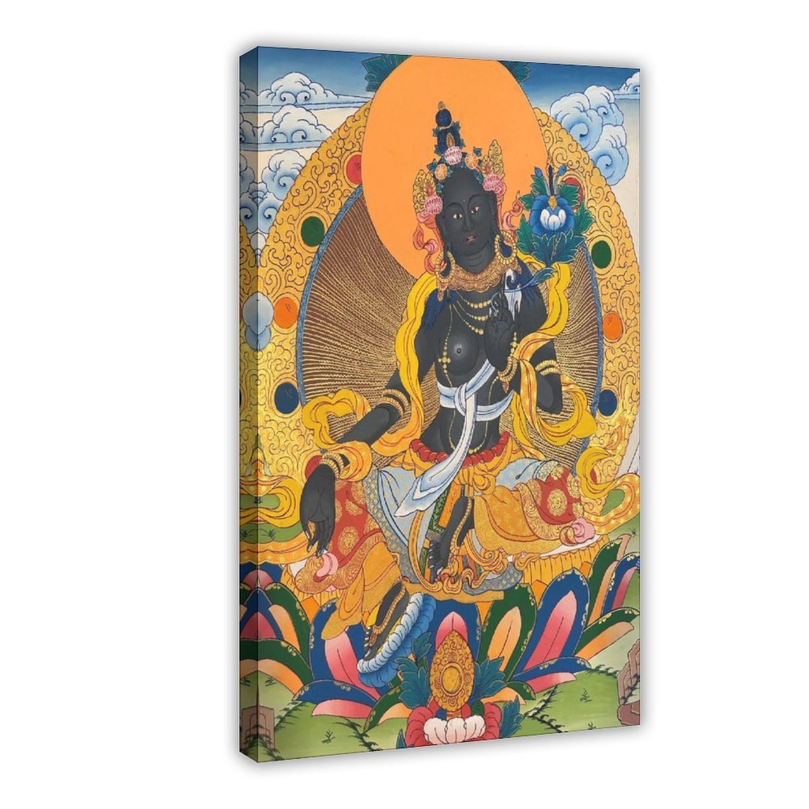 QIOTBVV Angry Goddess Fierce Black Tara Canvas Poster Bedroom Decor Landscape Office Room Decor Gift 16" L X 24" W