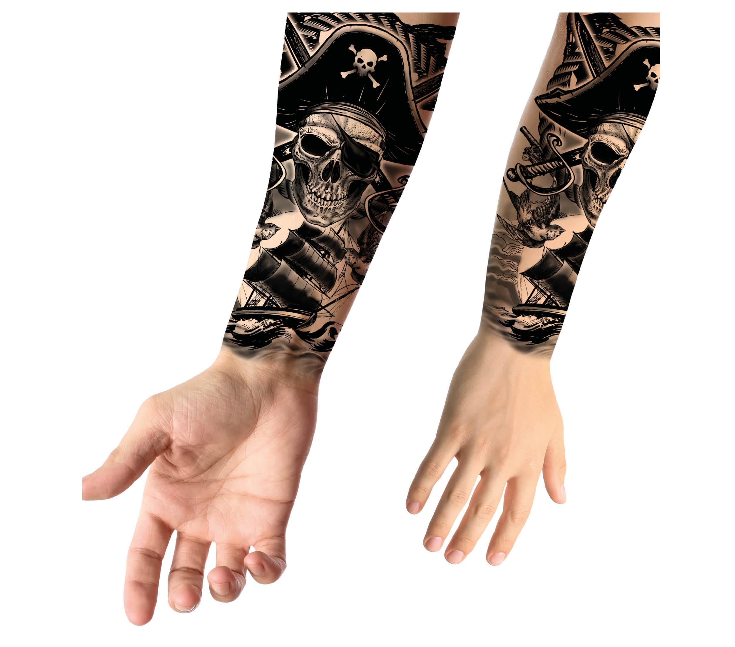FIESTAS GUIRCA | Pirate Tattoo (5.5x11.8 in) - Temporary Makeup and FX - Ideal for Rock and World Culture Costumes for Halloween and Carnival - Temporary Tattoos for Everyone - Black