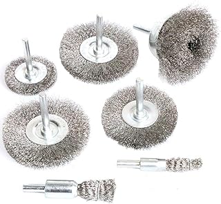 Stainless Steel Wire Wheel Brush & Crimped Cup Brush Kit for Drill,Fine Wire Diameter 0.0059 Inch,for Rotary Tool with 1/4-Inch Shank,Removal of Rust,deburring,paint (7pcs)