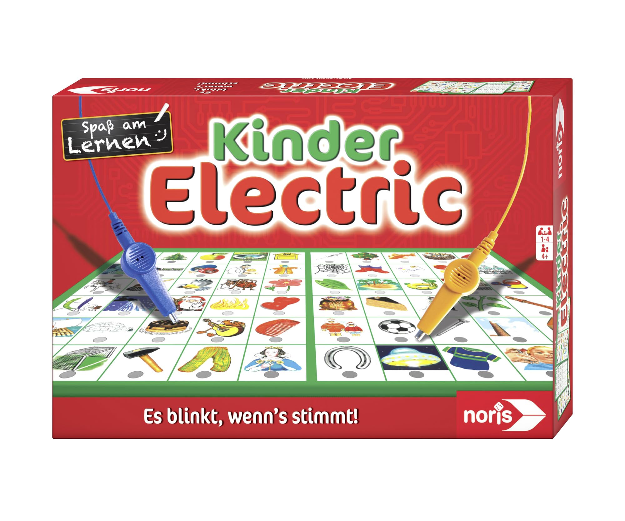 noris Kinder Electric Lernspiel – Zuordnungsspiel mit Lichtsignal bei richtiger Antwort, 12 Bildtafeln, Batterie betrieben – pädagogisches Spielzeug Kinder ab 4 Jahren
