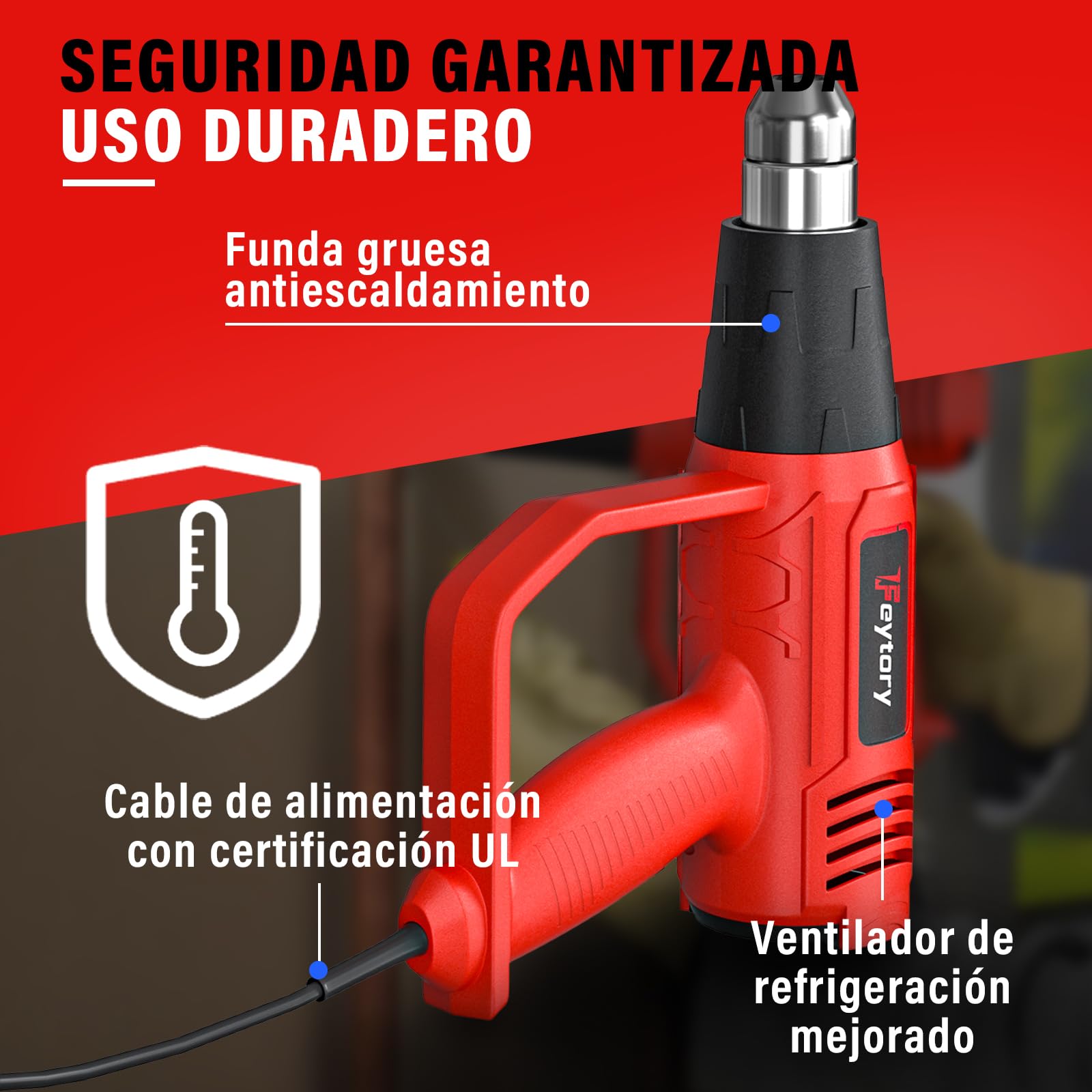 Pistola de Aire Caliente,2000W Decapadora Professional Temperatura Ajustable 60℃- 600℃, Calentamiento Rápido, Protección Contra Sobrecalentamiento para Soldar,Quitar Pintura y Calentar