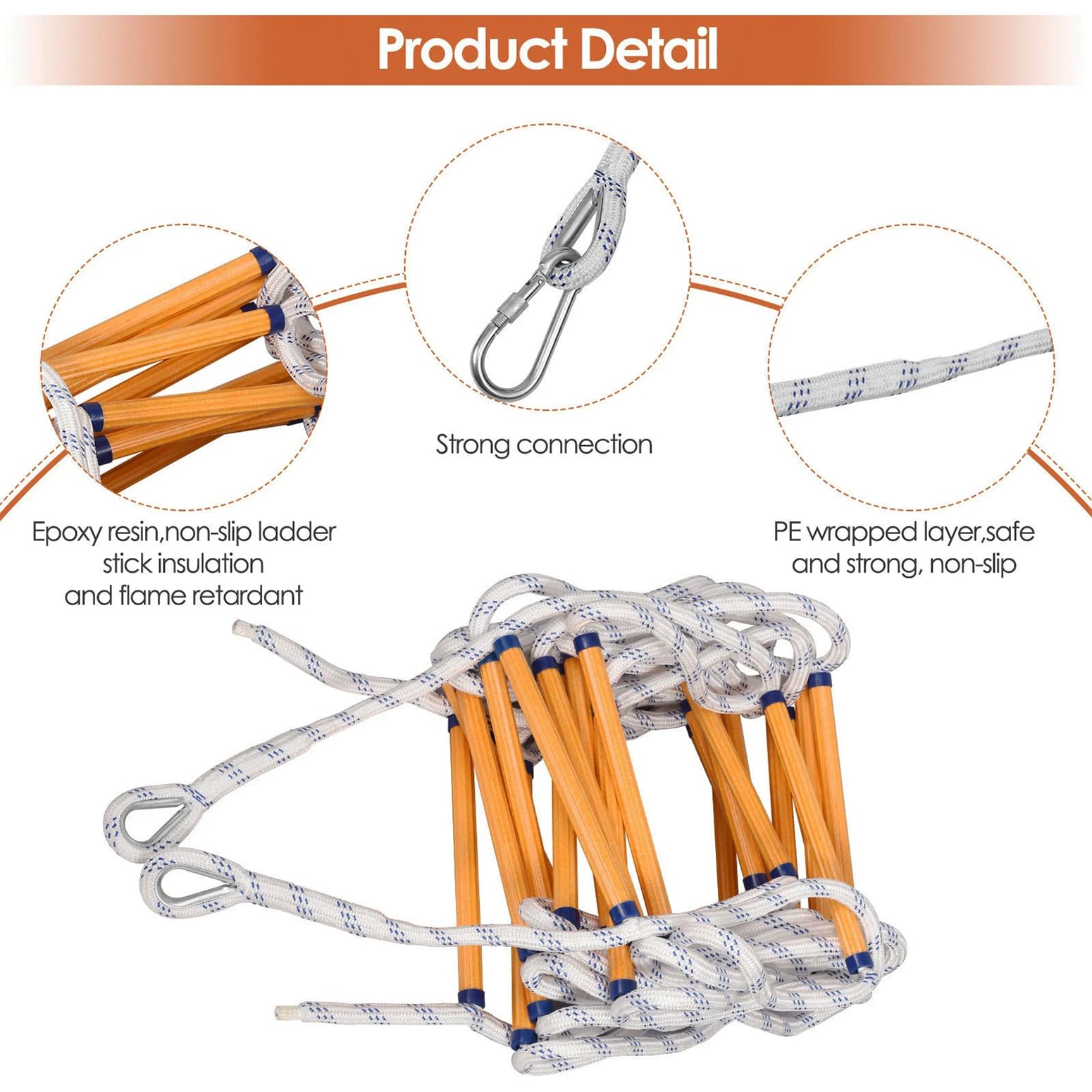 Strickleiter Feuerwehrleiter,Notfallleiter,Feuerwehr-Rettungsleiter,Tragbare Multifunktions,Sicherheitsleiter mit 2 Haken,Kleine Rettungsleiter für den Innen- und Außenbereich geeignet (10M 32.8FT)