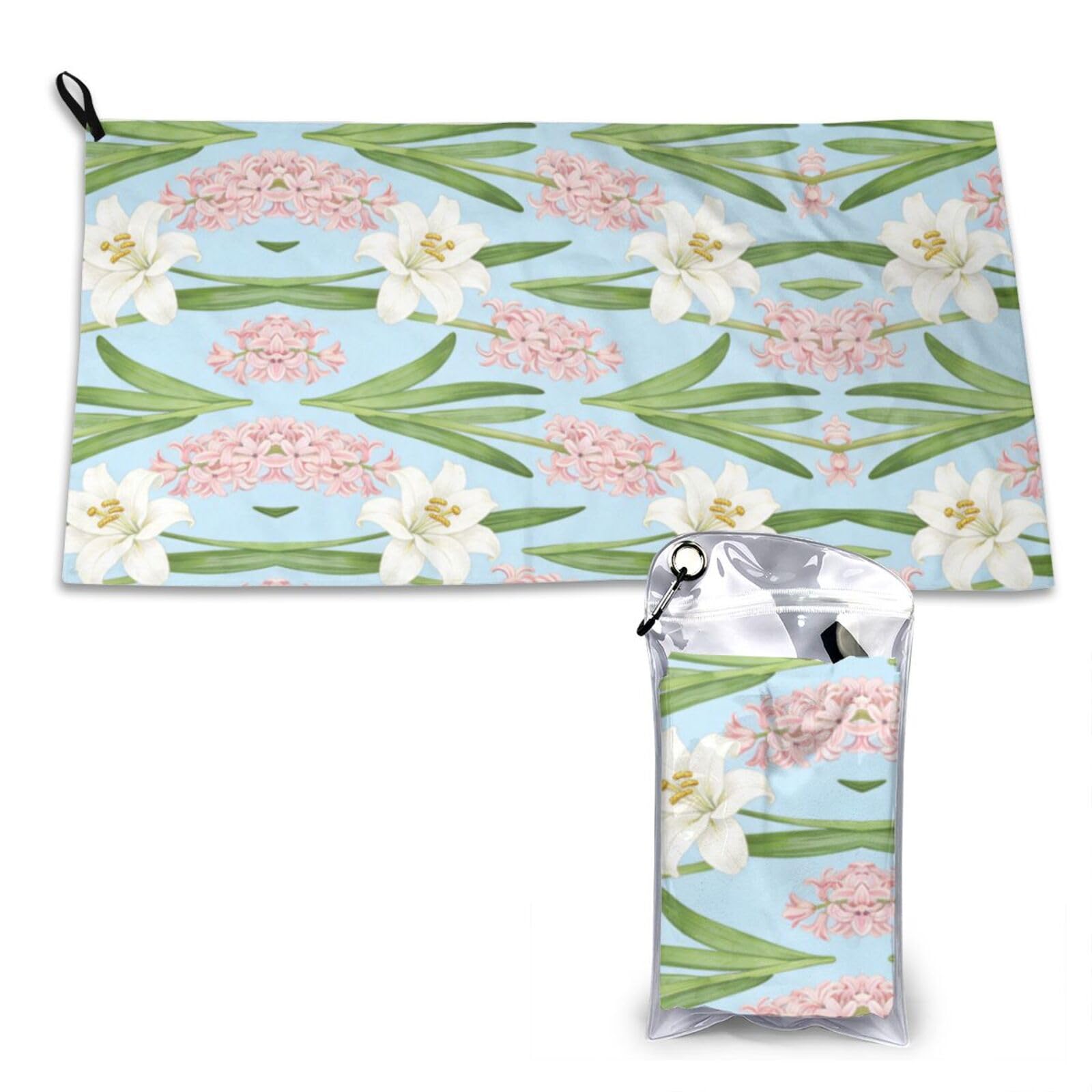 Lily & Hyacinth Blue Background Print Print Quick Dry Towel 16x31.5in White