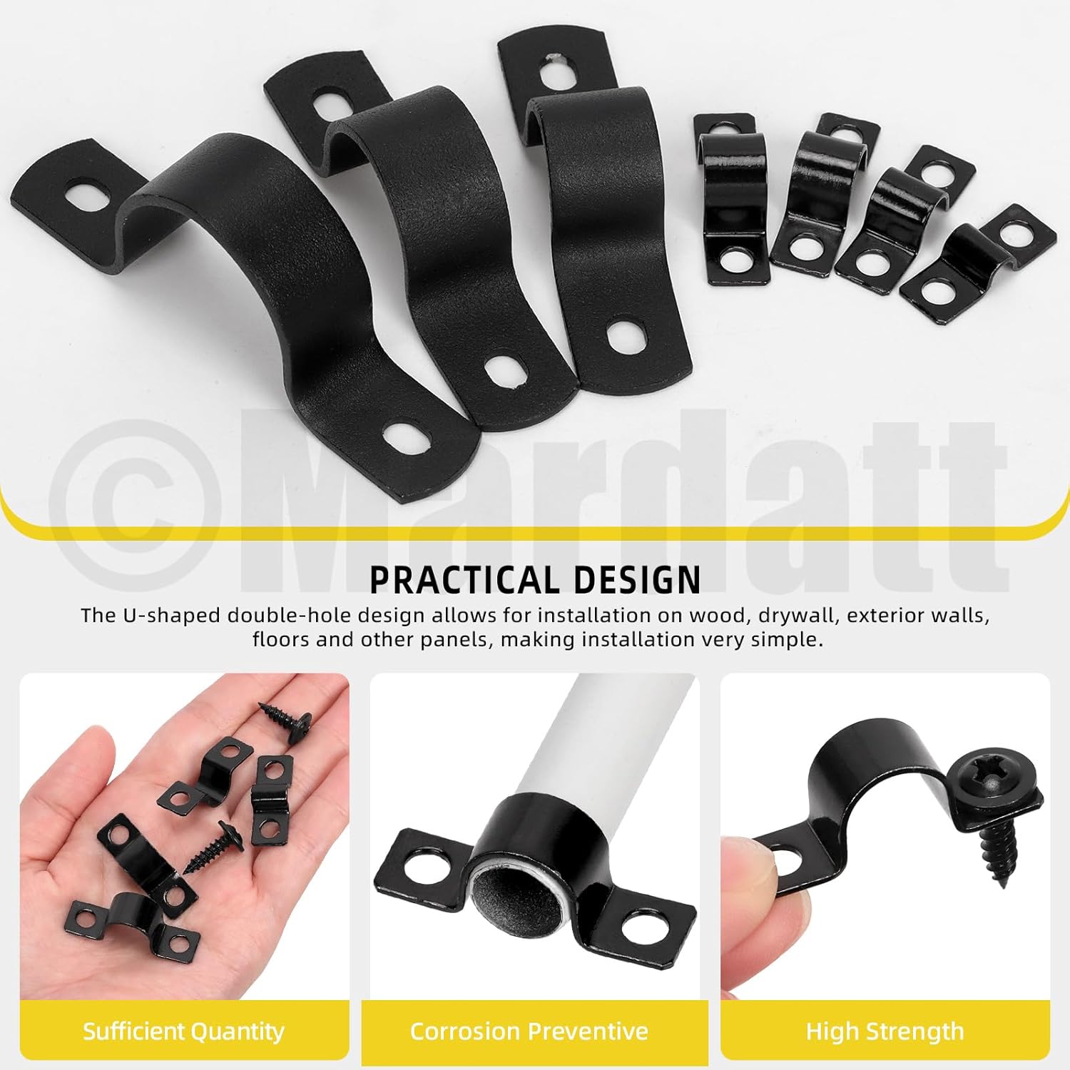 25 Set 12mm Two Hole Pipe Strap Clamp, Carbon Steel Rigid U Bracket Clamps U-Tube Strap Clamp Conduit Clamps with Self-Tapping Screws for Pipe Fixing, Black