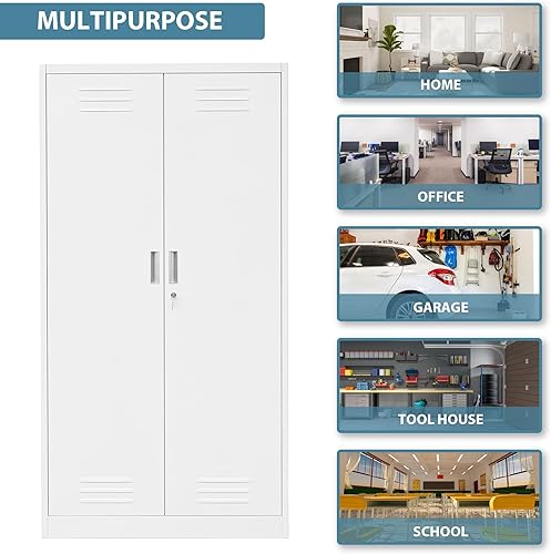 Miniatura 5 de Gabinete de almacenamiento de metal, gabinetes de bloqueo de 72 pulgadas de alto con puertas, estantes ajustables y ventilación de aire para garaje,