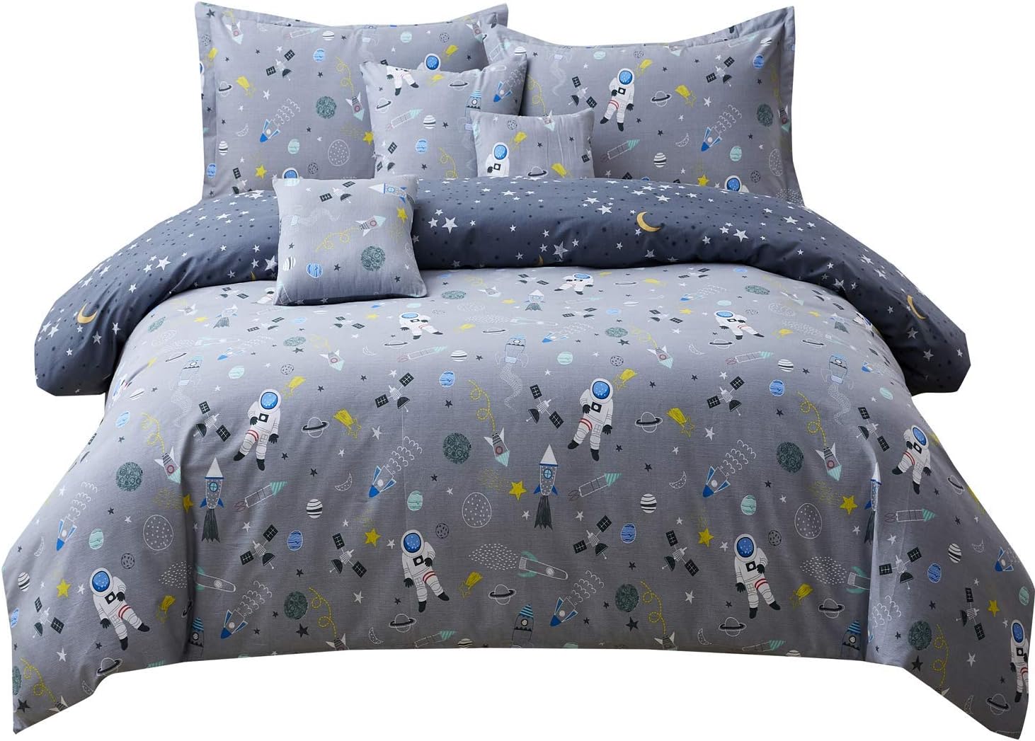 Brandream Boys Space Bedding Kids Bedding Sets Full Size Grey Astronaut 100% Cotton Duvet Cover Sets Reversible Zipper Closure(No Comforter Included) - Image 9