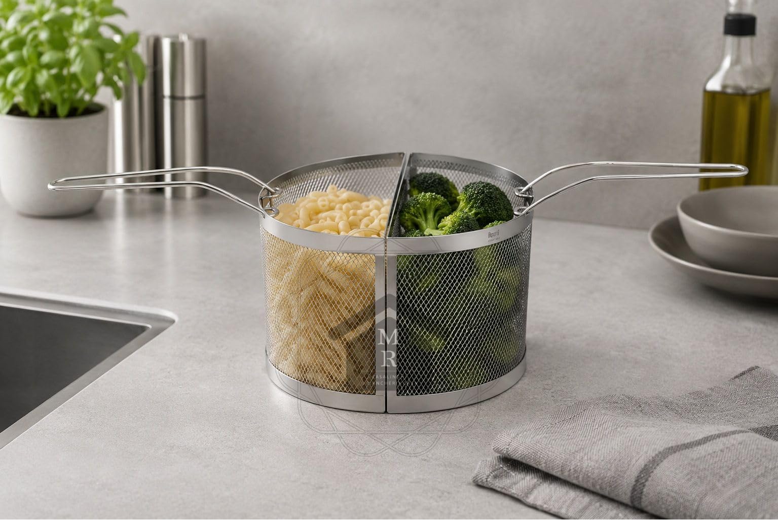 Pentola Cuoci pasta 24 cm Acciaio Inox 18/10 con 2 Cestelli Induzione Gourmet Mepra
