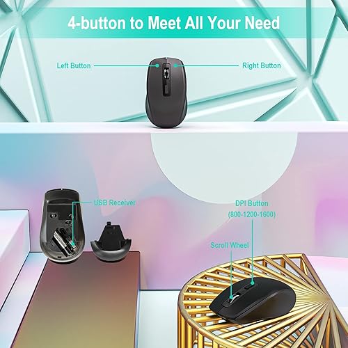 Miniatura 6 de Combo de teclado y mouse inalámbricos, EarlyLit 2.4G ergonómico de tamaño completo, mouse y teclado USB inalámbricos, 12 teclas de acceso directo y