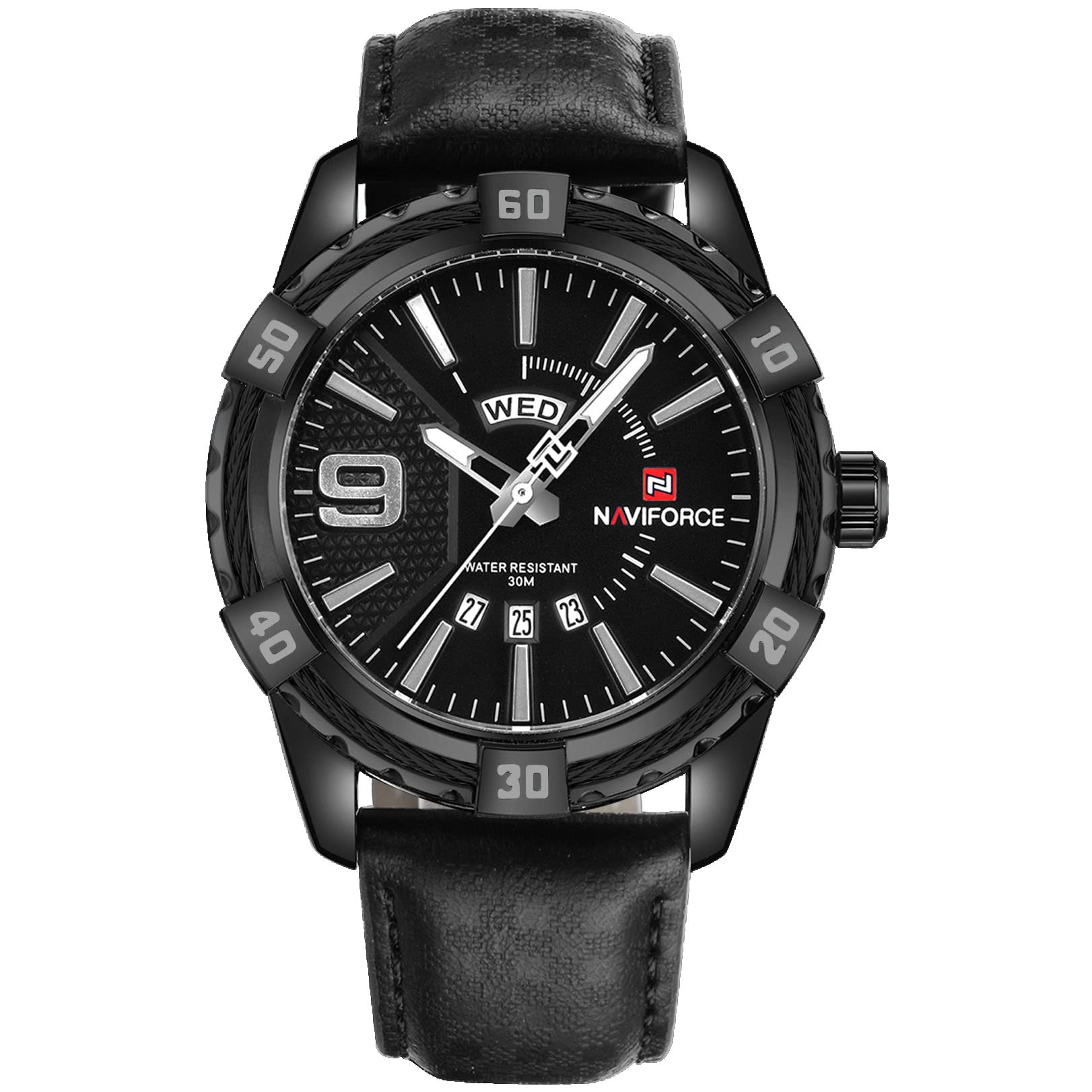 NAVIFORCELuxury Sports Quartz Calendar Watch Gold Big Face Waterproof Leather Watches for Men