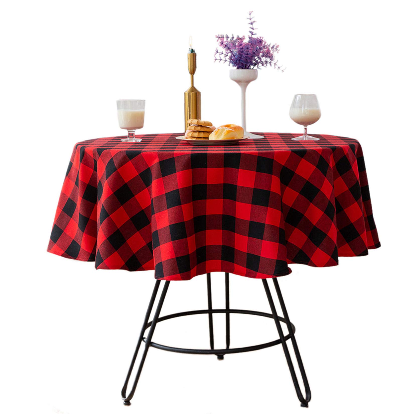 Buffalo Plaid Checked Christmas Tablecloth Round Cotton Linen Table Cover for Kitchen Dining Room Home Tabletop Decoration...