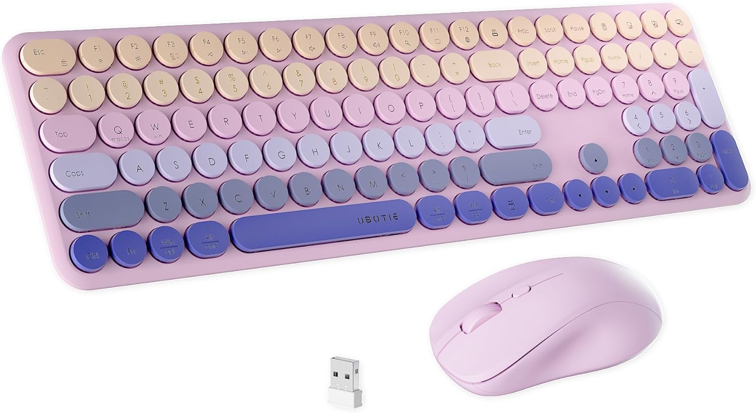 x UBOTIE Wireless Keyboard and Mouse Combo with 110 Round Keycaps, Power Switch, and Scissor-Switch Typing Feel – Ideal for Office Use(Purple Gradient)