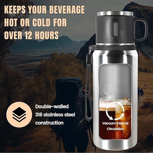 Miniatura 6 de Botella aislada de acero inoxidable, 33 onzas con taza, botella de agua aislada al vacío, termo para bebidas calientesbebidas frías, viaje con