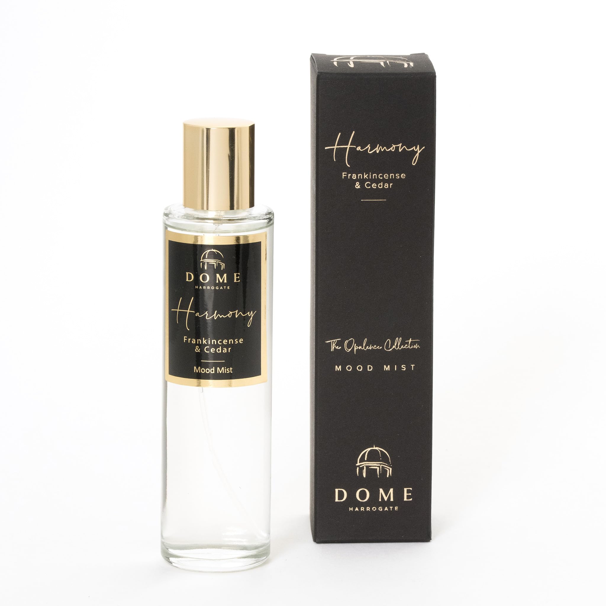 Dome of Harrogate | Harmony Room Mist – Lemon, Frankincense & Cedar Essential Oil Spray | Aromatherapy Mood Mist for Home, Linens & Body | Opulence Collection | Calming & Grounding Fragrance | 100ml