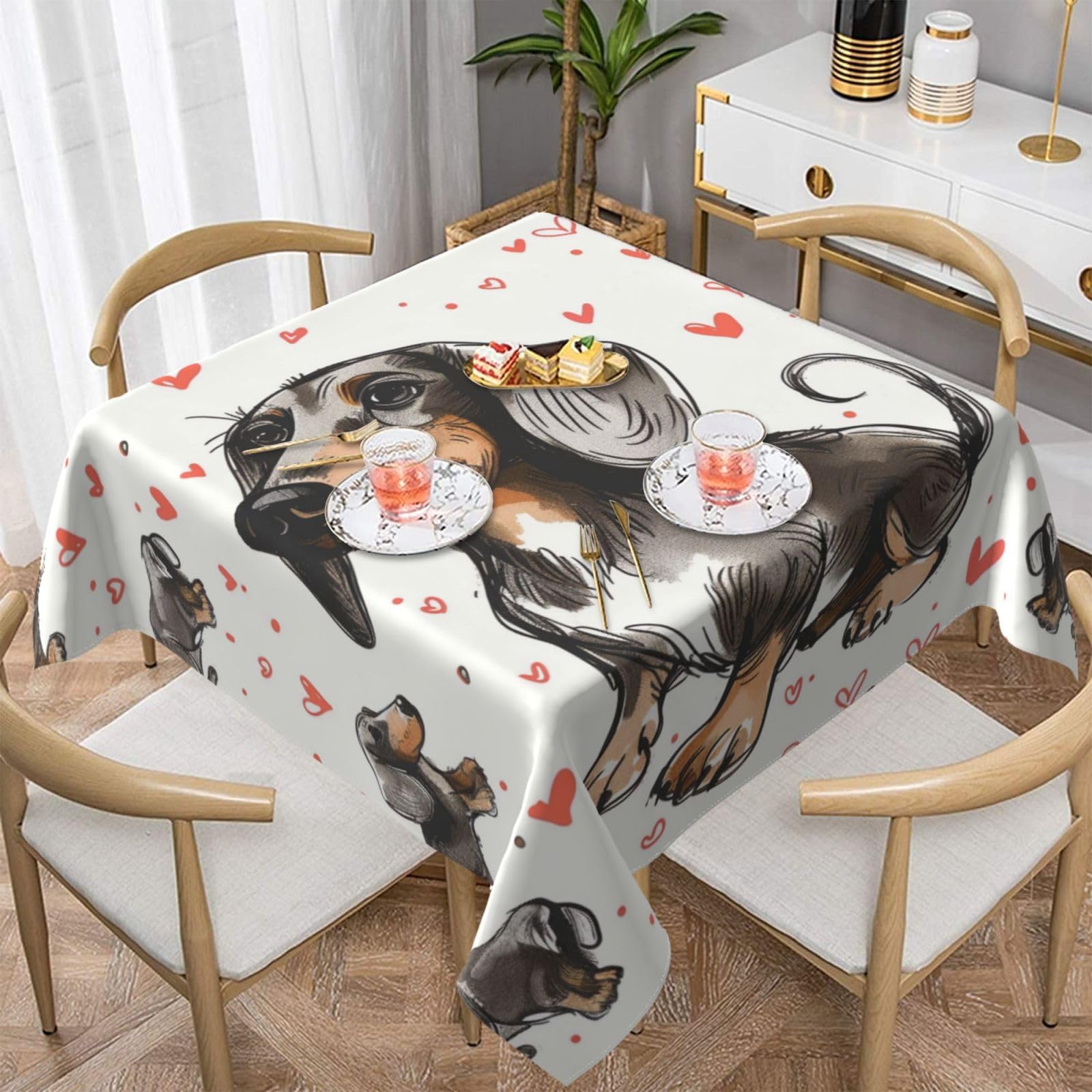 WPKJU I Love My Dog Dachshunds Printed Square Tablecloth 60x60 inch Water Resistant Table Cover Washable Rectangle Table Cloth for Dining Tables