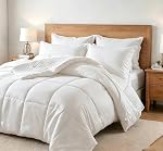 JUWENIN Comforter Set, 3 Piece Solid Bedding for All Seasons, Down Alternative, Includes Comforter and 2 Pillowcases with Corner Tabs (White, Queen)