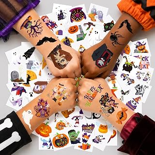 140 PCS Halloween Party Decorations, Halloween Temporary Tattoos for Kids, Fake Tattoo Stickers, Treat or Trick Party Favors for Kids, Halloween Temporary Tattoos