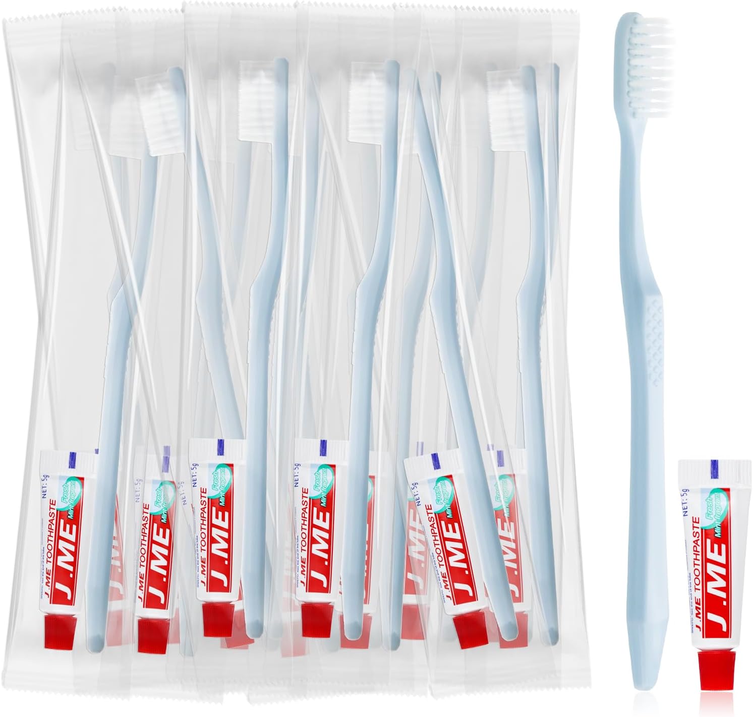 Disposable Toothbrushes with Toothpaste, Light Blue Toothbrush and Toothpaste, Individually Packaged, Suitable for Hotels, Homes, Camping, and Travel (200-PACK)