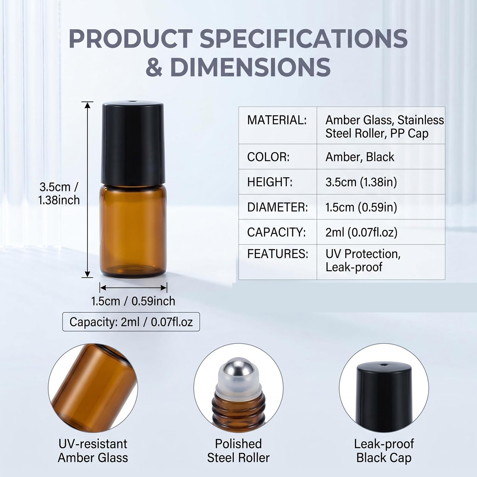 12 botellas pequeñas vacías de vidrio ámbar portátiles de 2 ml, para cosméticos, maquillaje, tamaño de viaje, frascos de almacenamiento, frascos enrollables para aceites esenciales, aromaterapia,