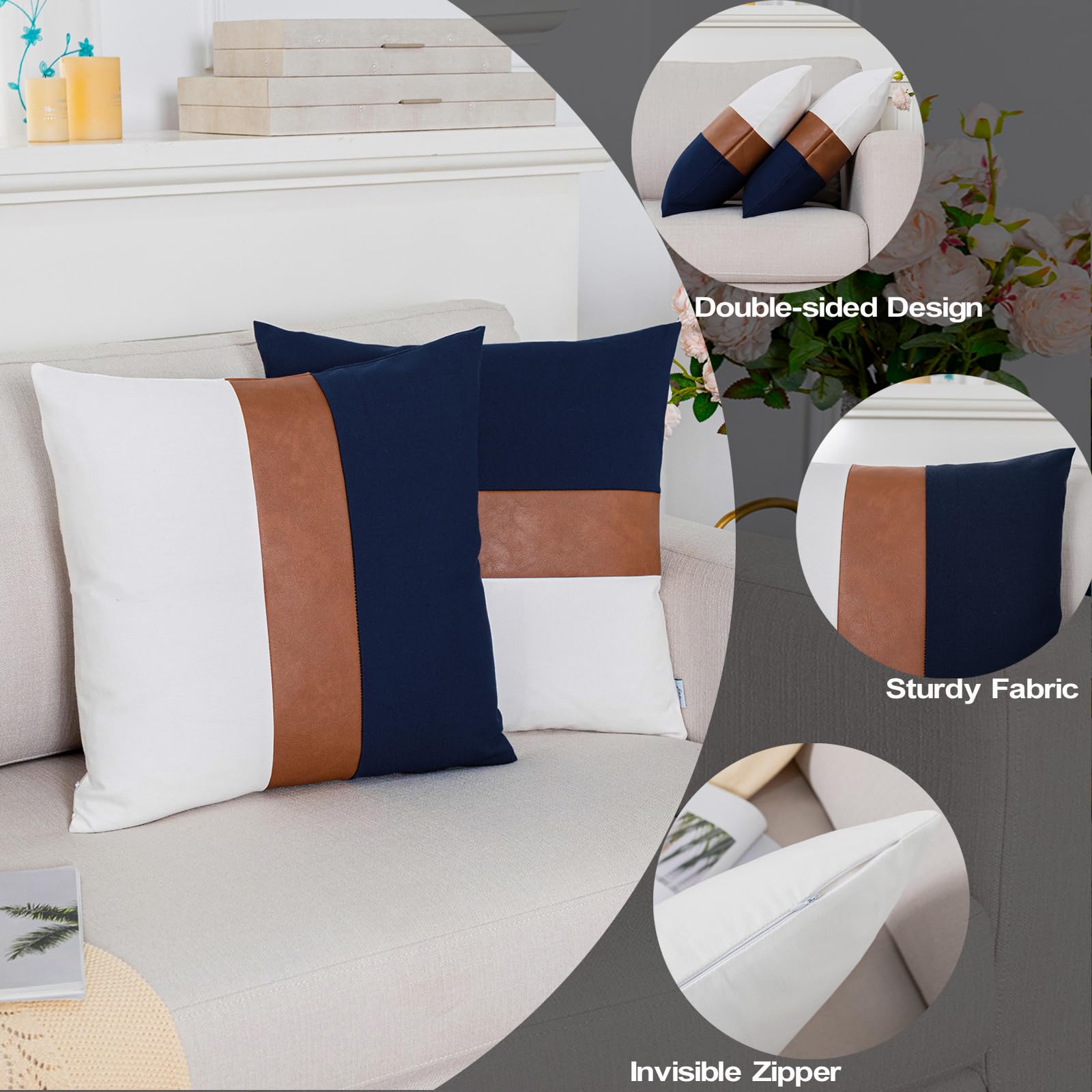 LiiZee Set di 2 federe decorative per cuscini in ecopelle lucida