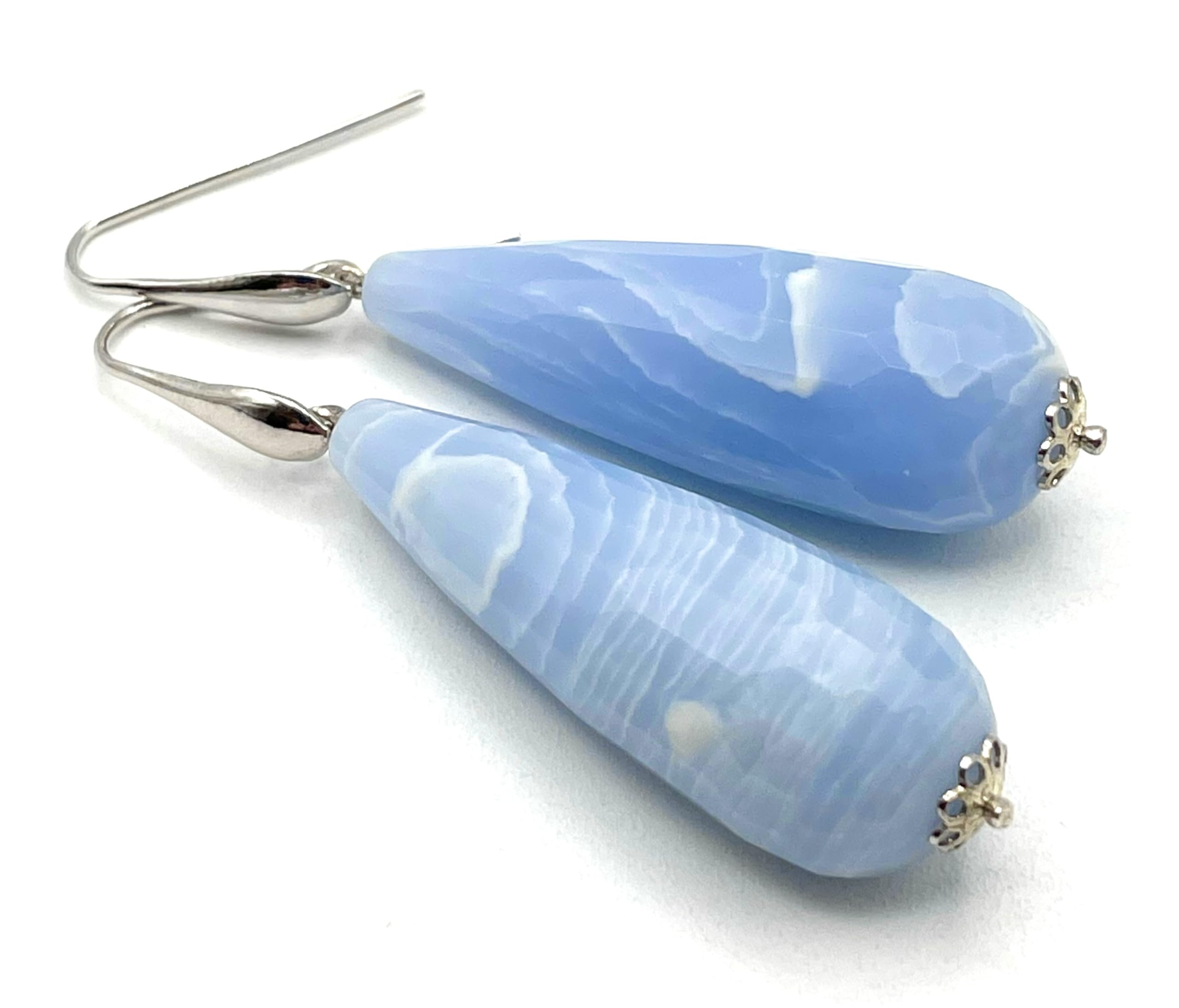 Boucles d'oreilles argent 925 et gouttes bleues artisanales - 10