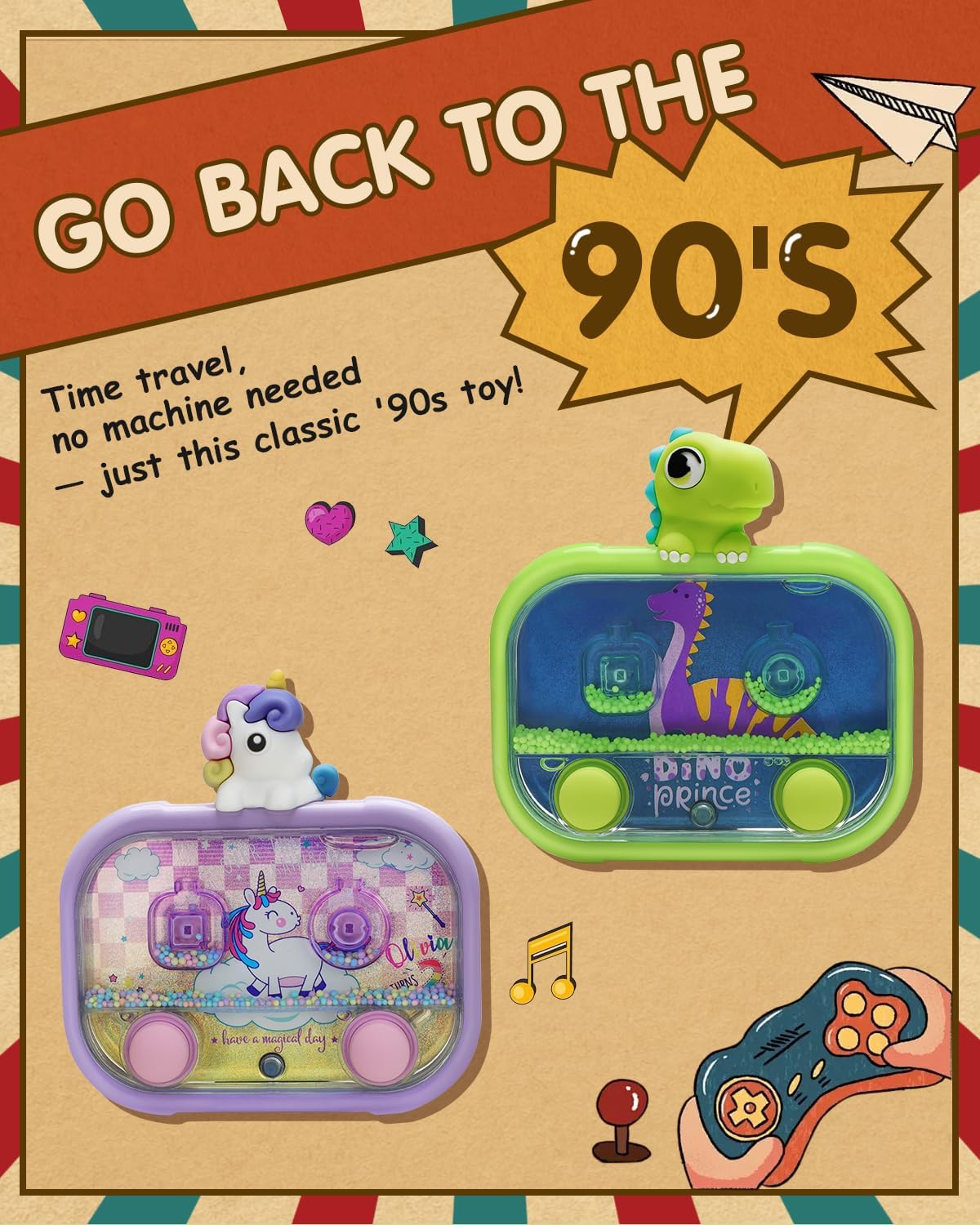 Handheld Water Game with Light – Water Ball Target Toy for Kids Ages 3+, Retro Fidget, Screen-Free Car Travel Game, Road Trip, Airplane, Portable Autism Gift Green Dinosaur image 5 of 7 B0F993HBX5