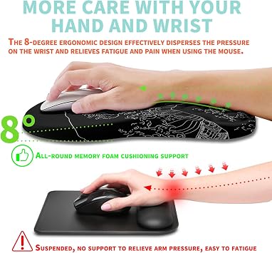 Ergonomic Mouse Pad Wrist Support with Memory Foam Massage Bulge, Carpal Tunnel Pain Relief Mousepad Wrist Rest for Mouse(12x8 inch,Sea Wave)