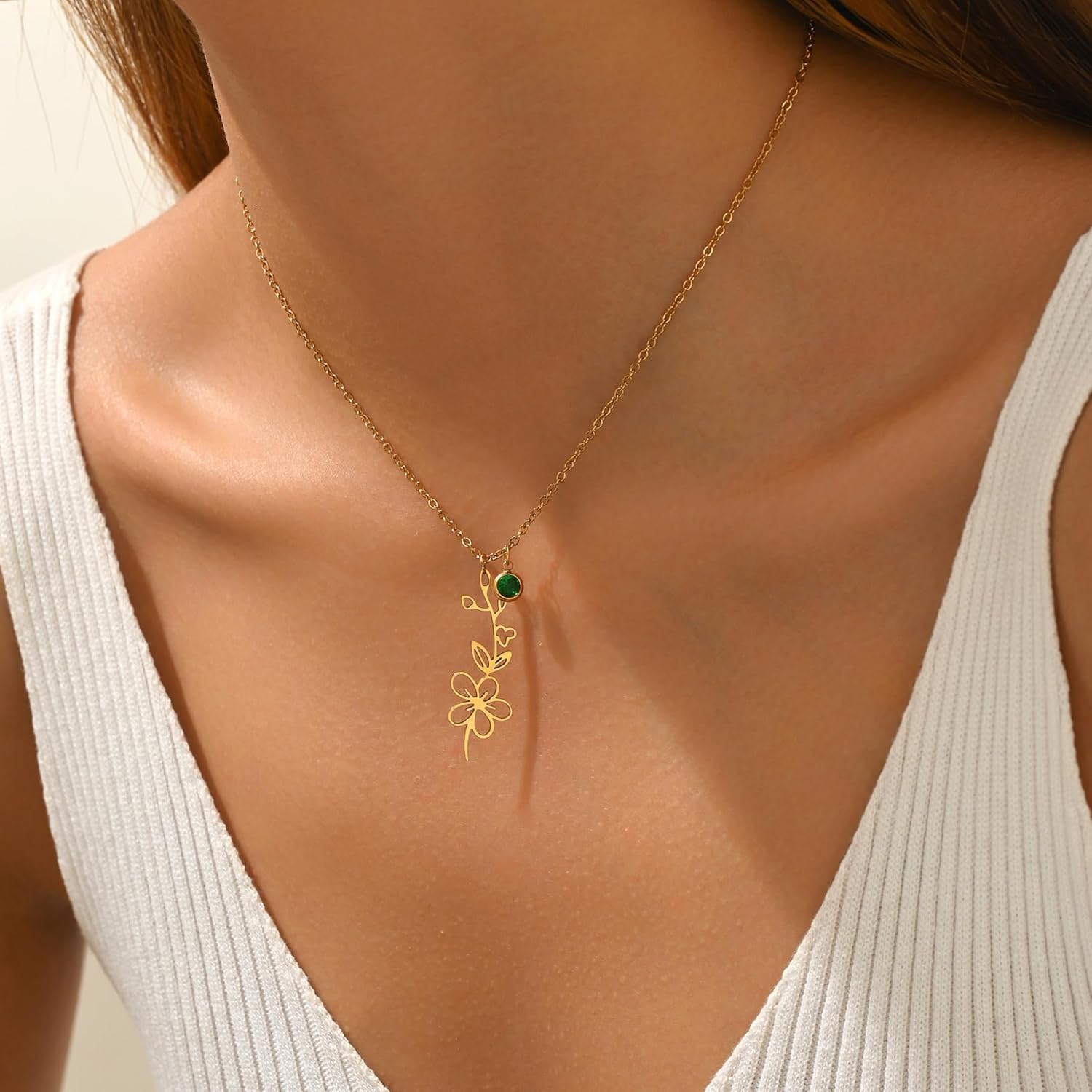 18K Gold Plated Dainty Birth Flower Necklace for Women Minimalist Birth Month Birthstone Necklaces Mothers Day Bridesmaid Jewelry Christmas Gifts - Image 2