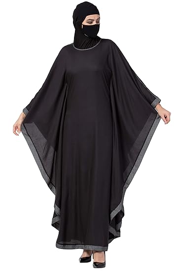 Musheco Full length Stylish Kaftaan Abaya Made In Rayon fabric With Polka dot Border For Women & Girls (ME-KA-001-Black)