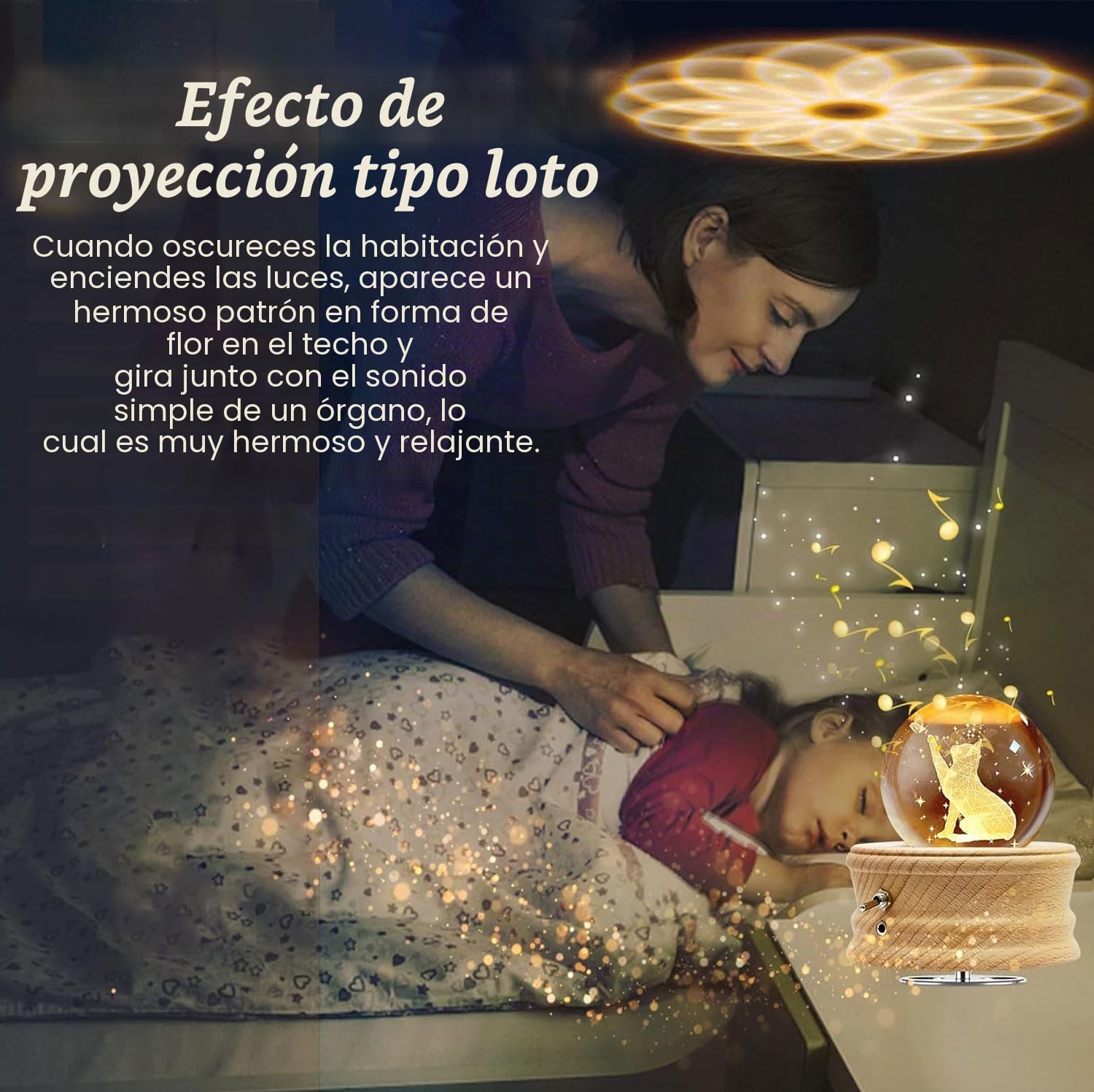 Caja de Música con Bola de Cristal 3D,Caja de Músic con Gato y Mariposa Giratoria 360°, Caja de Música de Madera con Luz,Caja Musical Regalo para Niños,Mujeres,Amigos para Cumpleaños Navidad