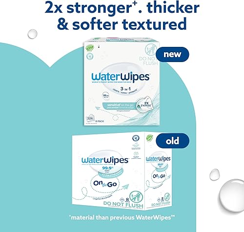 Miniatura 3 de WaterWipes Sensitive+ On The Go Toallitas 3 en 1 limpias, cuidan, protegen, 99.9% de agua, toallitas húmedas sin perfume e hipoalergénicas, 224