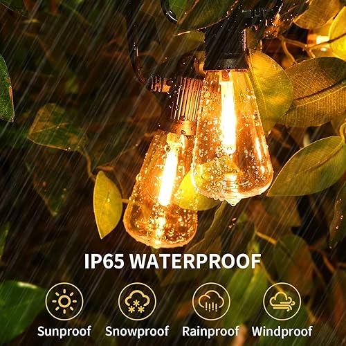 Vista 3 de ZOTOYI Tira de luces para exteriores de 50 pies, luces de patio con 27 bombillas LED de plástico ST38 Edison (2 de repuesto), impermeable IP65