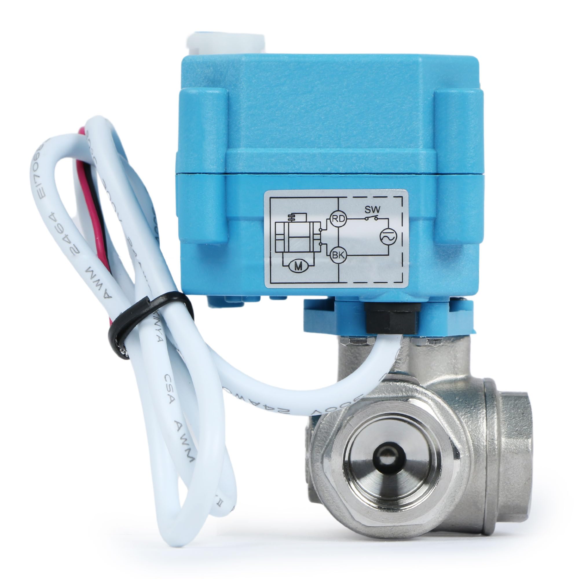U.S. Solid Válvula motorizada 3 vías acero inoxidable: tipo L - eléctrica válvula con función manual, puerto estándar (3/8", 9-24V AC/DC)
