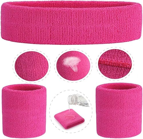 Miniatura 3 de ONUPGO - Conjunto de diadema y muñequeras deportivas para el sudor, hechas de algodón con bucles, muñequeras, contra humedad