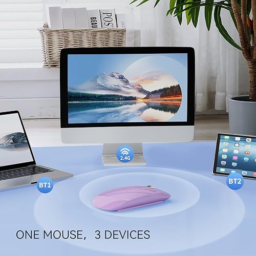 Miniatura 3 de TENMOS Ratón Bluetooth M18, ratón inalámbrico recargable USB C, modo triple (Bluetooth dual+USB), ratones silenciosos portátiles con receptor USB