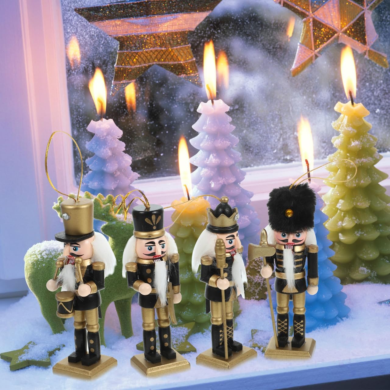 Cabilock Christmas Nutcracker Ornaments for Decorations 4pcs Wooden Christmas Nutcracker 5.1 Inches Soldier Figurines Ornament for Tabletop Fireplace and Holiday Decor