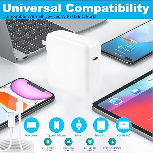 Miniatura 5 de Cargador Mac Book Pro, cargador USB C de 96 W, cargador rápido compatible con USB C MacBook Pro, MacBook Air, iPad Pro, nuevo teléfono inteligente y
